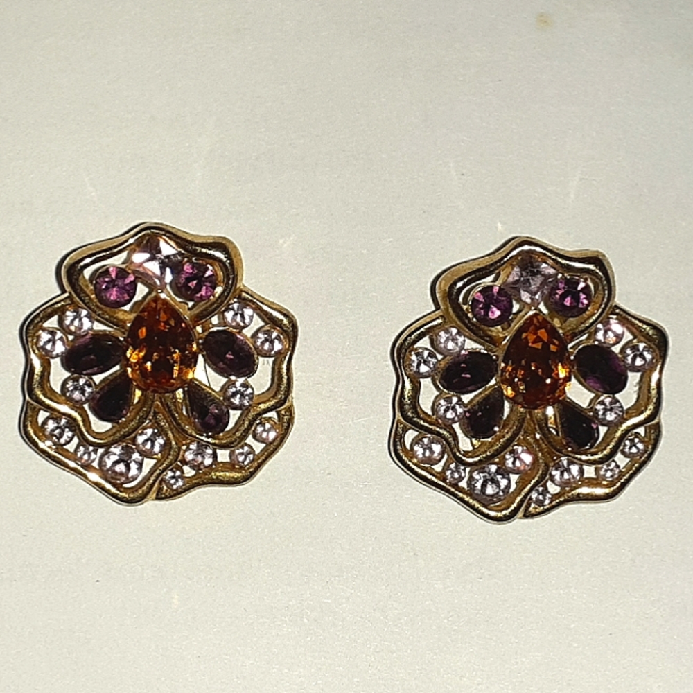 Vintage Nolan Miller Wild Pansy Clip Earrings